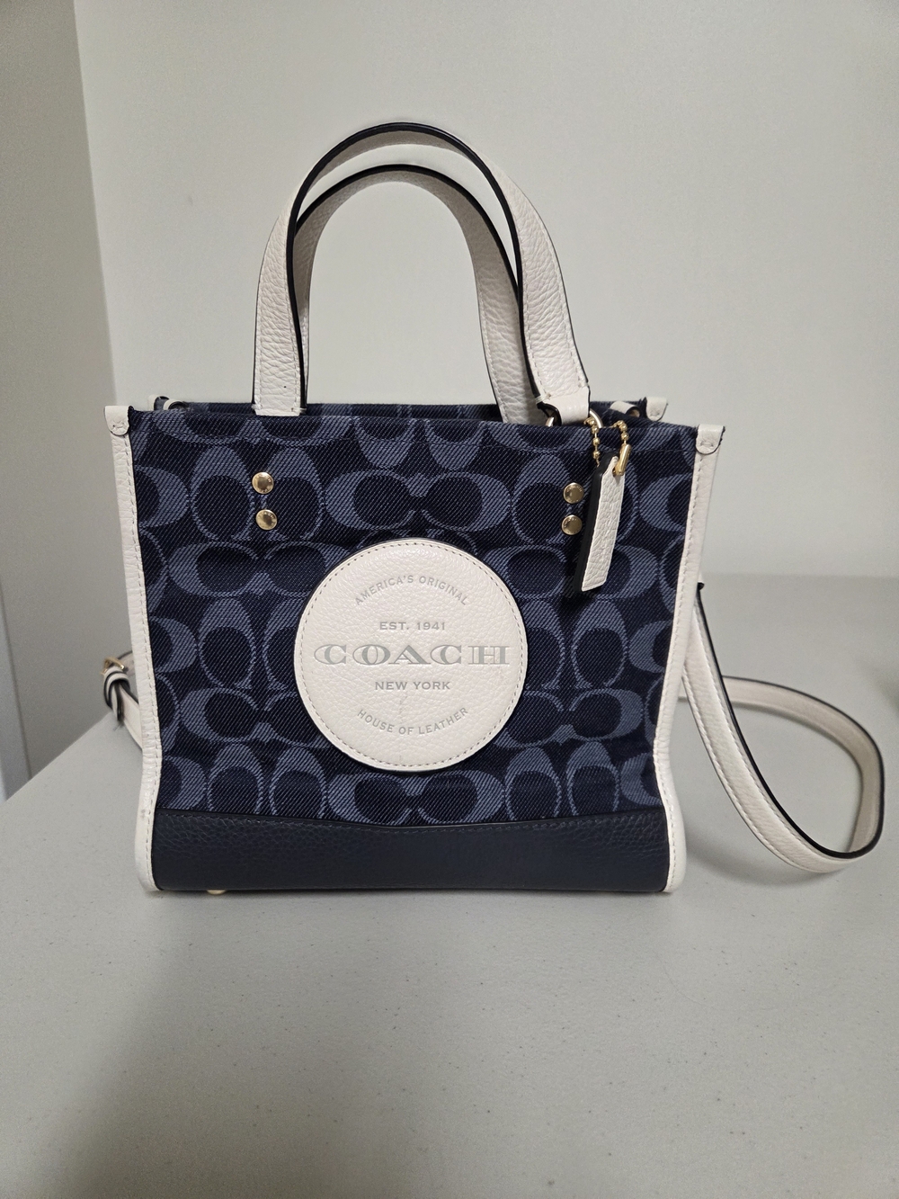 Coach Dempsey Signature Canvas Mini Tote with White Trim and Gold Hardware